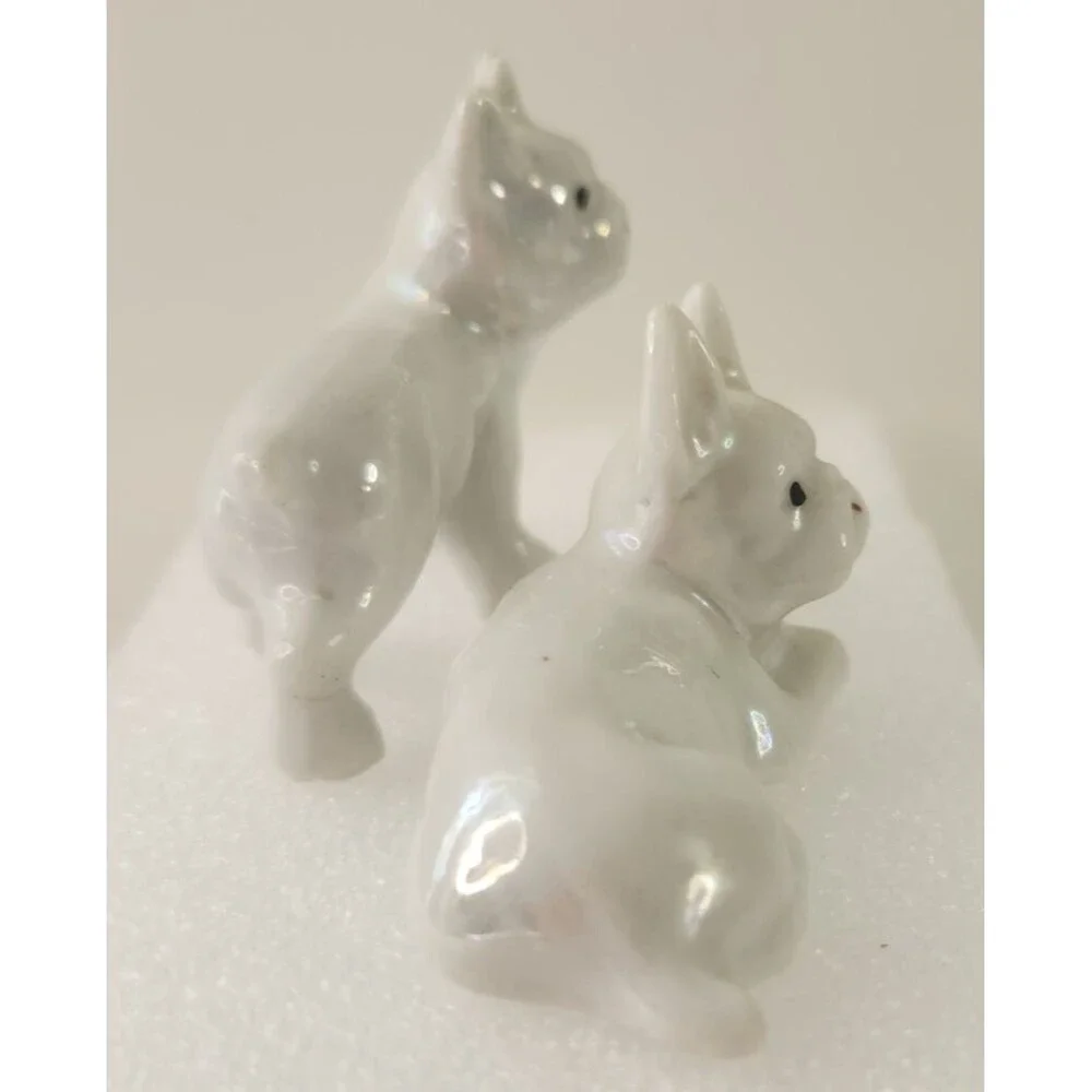 VINTAGE FRENCH BULLDOG LUSTERWARE PORCELAIN FIGURES  FRENCHIE- MADE IN JAPAN 2”